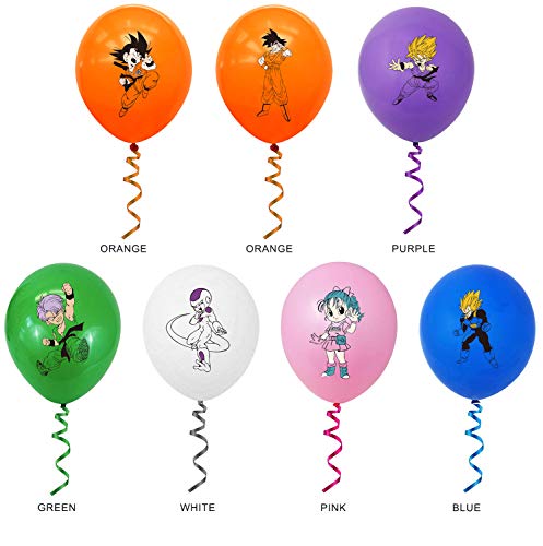 Qemsele Globos para fiestas de Niños, 50Pcs Globos Fiesta Cumpleaños Decoración Dibujos animados 12inch Globos de latex con confeti dentro y Cintas, para Favores Regalo Carnaval Boda(Dragonball)