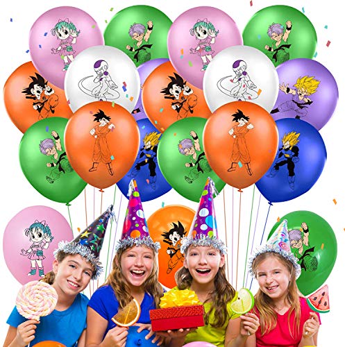 Qemsele Globos para fiestas de Niños, 50Pcs Globos Fiesta Cumpleaños Decoración Dibujos animados 12inch Globos de latex con confeti dentro y Cintas, para Favores Regalo Carnaval Boda(Dragonball)