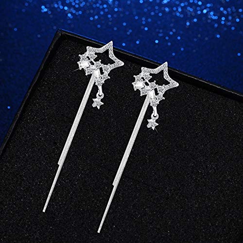 QFJCNZ Pendientes para Mujer Fashion Star Long Tassel Drop Earrings para Mujeres Minimalismo Geométrico Personalidad Crystal Ear Line Shiny Nupcial Accesorio