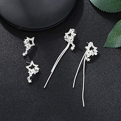 QFJCNZ Pendientes para Mujer Fashion Star Long Tassel Drop Earrings para Mujeres Minimalismo Geométrico Personalidad Crystal Ear Line Shiny Nupcial Accesorio