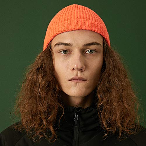 QFYD FDEYL con Gorro Pom Pom de Piel sintética,Sombrero Vintage de Punto melón, Gorro frío de Lana de Calle-Naranja,Mujeres Slouch Beanie Knit