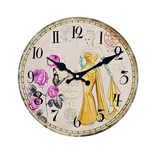 QHRP Diseño de Tacones Altos Reloj de Pared clásico Moda Sala de Estar silenciosa Decoración de Pared Saat Decoración del hogar Reloj Regalo de Pared, F