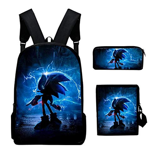 QIANMA Mochila Sonic Traje de Tres Piezas Mochila Escolar de Nick Mochila de Traje de Tres Piezas de Moda Mochila de impresión Digital 3D