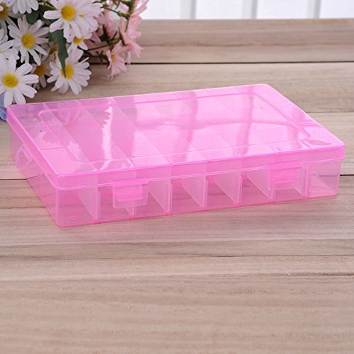 qinlee plástico caja joyas/gancho/piezas/pelo anillo/IP4PILCASCOV PILL Contenedor transparente 24 rejilla Clase – Buzón, Rosa, 19*13*3.6cm