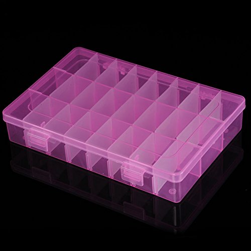 qinlee plástico caja joyas/gancho/piezas/pelo anillo/IP4PILCASCOV PILL Contenedor transparente 24 rejilla Clase – Buzón, Rosa, 19*13*3.6cm