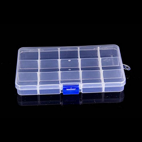 qinlee plástico caja joyas/gancho/piezas/pelo anillo/IP4PILCASCOV PILL Contenedor transparente Organizador Box Clase – Buzón, plástico, 2#, 15 Gitter