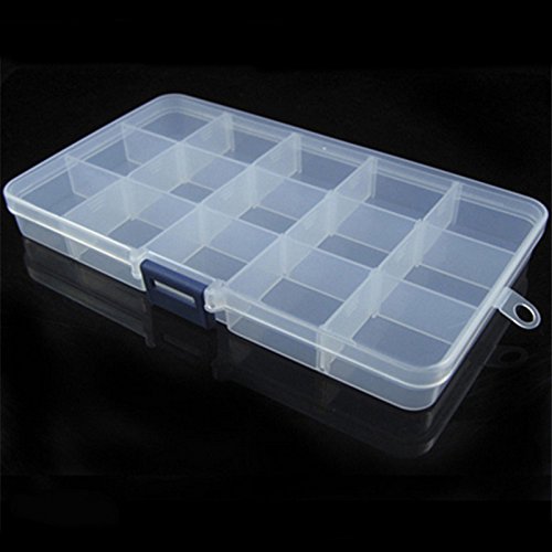 qinlee plástico caja joyas/gancho/piezas/pelo anillo/IP4PILCASCOV PILL Contenedor transparente Organizador Box Clase – Buzón, plástico, 2#, 15 Gitter