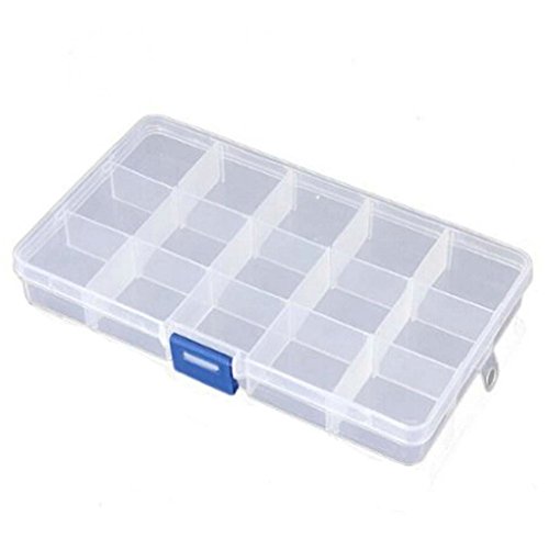 qinlee plástico caja joyas/gancho/piezas/pelo anillo/IP4PILCASCOV PILL Contenedor transparente Organizador Box Clase – Buzón, plástico, 2#, 15 Gitter