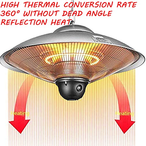 QIQI Cuelgue la Lámpara de Calefacción Infrarroja,Calentador Halógeno para Exterior Gazebo Oficina Casa,Plata