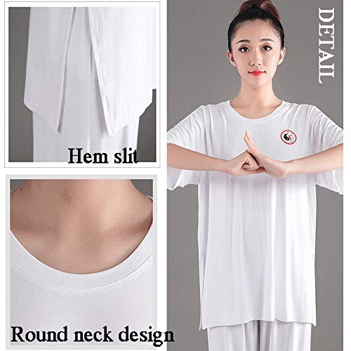 QIQI Mujer Uniforme de Artes Marciales,Zen Traje Tradicional Vintage Wing-Chun Shaolin Entrenamiento Meditación Yoga,Blanco,XXL