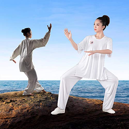 QIQI Mujer Uniforme de Artes Marciales,Zen Traje Tradicional Vintage Wing-Chun Shaolin Entrenamiento Meditación Yoga,Blanco,XXL