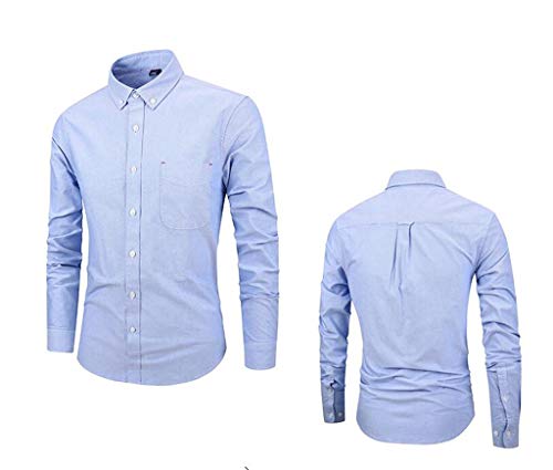 QJXSAN Camisa de Algodón de Manga Larga for Hombres Camisa de Algodón Moda Simple Solapa Salvaje Vestido Profesional Banquete Recepción de Boda (Color : Blue, Size : XXXXL)