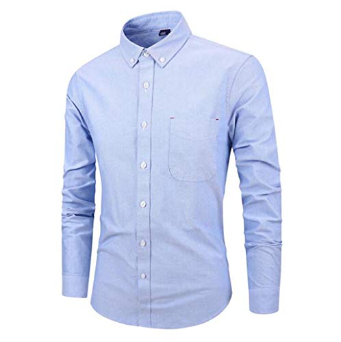 QJXSAN Camisa de Algodón de Manga Larga for Hombres Camisa de Algodón Moda Simple Solapa Salvaje Vestido Profesional Banquete Recepción de Boda (Color : Blue, Size : XXXXL)