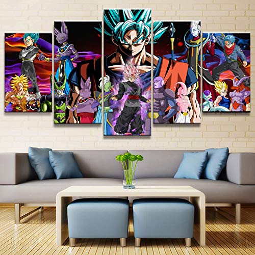 QJXX 5 Piezas Lienzos Cuadros Pinturas Dibujos Animados Dragon Ball Goku Super Saiyan Impresiones En Lienzo Decoración para El Arte De La Pared del Hogar,B,20×30Cm×2+20×40Cm×2+20×50Cm×1