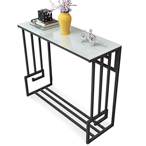 QRFDIAN Mesa Auxiliar de café Porche Mesa Estrecha contra la Pared de Almacenamiento Consola Barra Superior Mesa de Cristal Templado - Estructura de Metal 100x36CM Mesas Nido (Color : White)