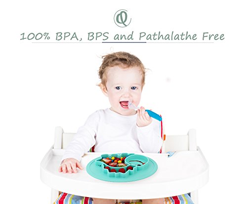 Qshare - Mini plato para bebés de silicona, 100% sin BPA y aprobado por la FDA para niños pequeños, Succión fuerte para la mesa, apto para lavavajillas