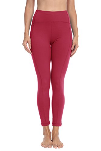 QUEENIEKE Polainas de Yoga para Mujeres Nueve Pantalones Medios de Correr Power Flex de Alta Cintura para Gimnasio Color Rojo Vino Tamaño S