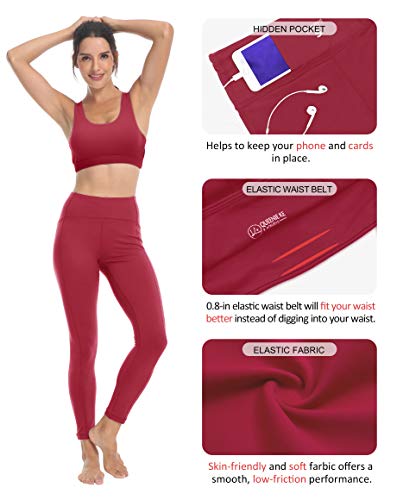 QUEENIEKE Polainas de Yoga para Mujeres Nueve Pantalones Medios de Correr Power Flex de Alta Cintura para Gimnasio Color Rojo Vino Tamaño S