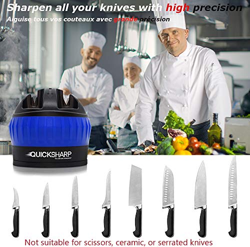 QUICKSHARP® Afilador de Cuchillos - El Mejor Afilador para su Seguridad - con Ventosa de Succión para resultados Precisos en un Simple paso (Negro)