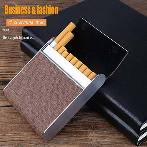 QULONG Caja De Cigarrillos Portátil De Bolsillo Caja De Cigarrillos Portátil El Soporte De Metal Anti-Extrusión Puede Contener 20 Cigarrillos,Marrón