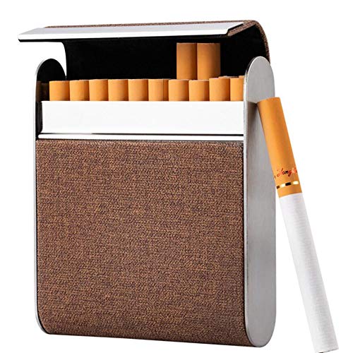 QULONG Caja De Cigarrillos Portátil De Bolsillo Caja De Cigarrillos Portátil El Soporte De Metal Anti-Extrusión Puede Contener 20 Cigarrillos,Marrón