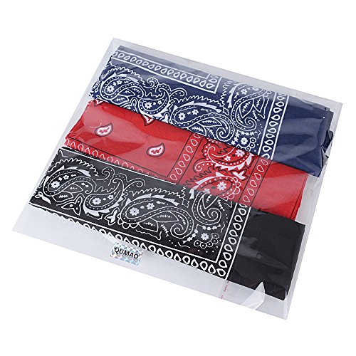 QUMAO Pack de 3 Pañuelos Bandanas de Modelo de Paisley para Cuello/Cabeza Multicolor Múltiple 100% Algodón para Mujer y Hombre (Pack de 3; Negro&rojo&azul oscuro)