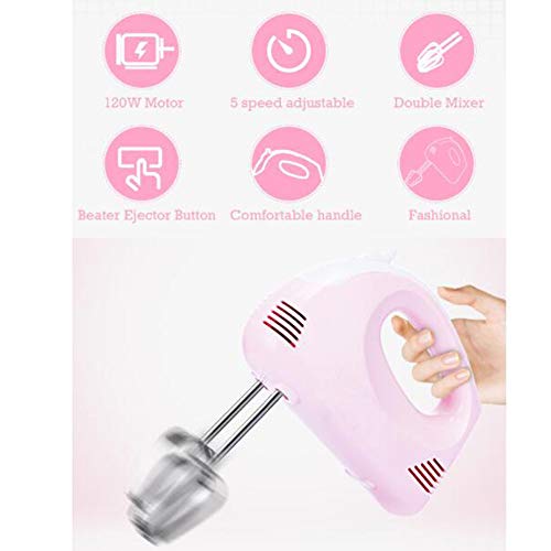 QWER Batidora eléctrica de 5 velocidades Mezclador de Huevos Mezclador de Alimentos Procesador Batidor Batidor de Mano Mini agitador de Masa Cocina Pastel horneado,Rosado