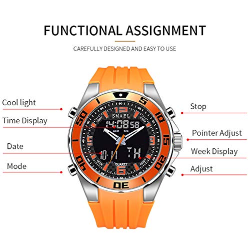 QZPM Deportes Al Aire Libre De Los Hombres Relojes De Hora Dual Multifunción Choque Impermeable De Los Relojes De Cuarzo Resistente A Los Hombres Corrientes,Blanco