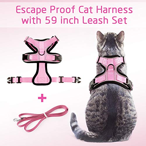 rabbitgoo Arnés para Gatos y Correa 150 cm Cuerda Chaleco Ajustable Antitirones Cómodo Material fácil de Poner y Quitar para Entrenamiento Seguridad Arnes para Perro Conejos Mascotas Pequeño XS Rosa