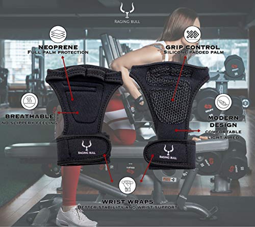 Raging Bull Guantes Gimnasio Hombre Mujer, calleras para Crossfit, guantillas Gym Transpirable, Antideslizante, para Levantamiento de Pesas, calistenia, agarraderas Fitness con muñequeras Gym