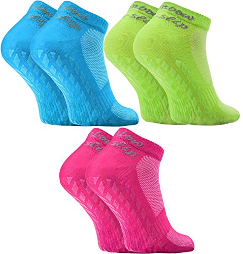 Rainbow Socks - Hombre Mujer Calcetines Deporte ABS - 3 Pares - Turquesa Fucsia Verde - Talla 44-46