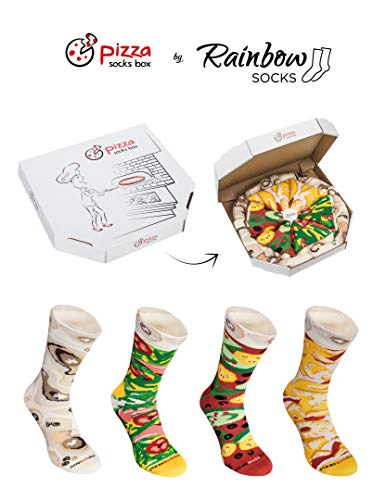 Rainbow Socks - Pizza MIX Italiana Hawaiana Vegetariana Mujer Hombre - 4 pares de Calcetines - Tamaño 36-40