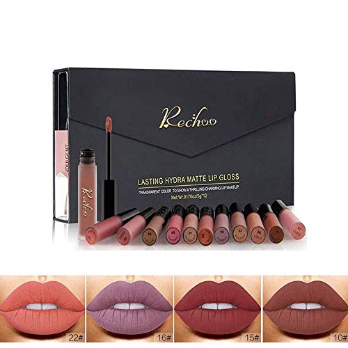 Rechoo 12 Pcs Barra de Labios Mate/Superstay Matte Pintalabios Maquillaje de Belleza Brillo Labial Terciopelo (CLASSIC GIFT)