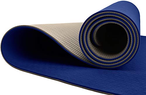 ReFit TPE - Esterilla de fitness con correa de transporte, color azul, beige, azul, sin PVC, ftalatos, antideslizante, hipoalergénica, ecológica, 183 cm x 61 cm x 6 mm