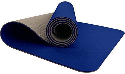ReFit TPE - Esterilla de fitness con correa de transporte, color azul, beige, azul, sin PVC, ftalatos, antideslizante, hipoalergénica, ecológica, 183 cm x 61 cm x 6 mm