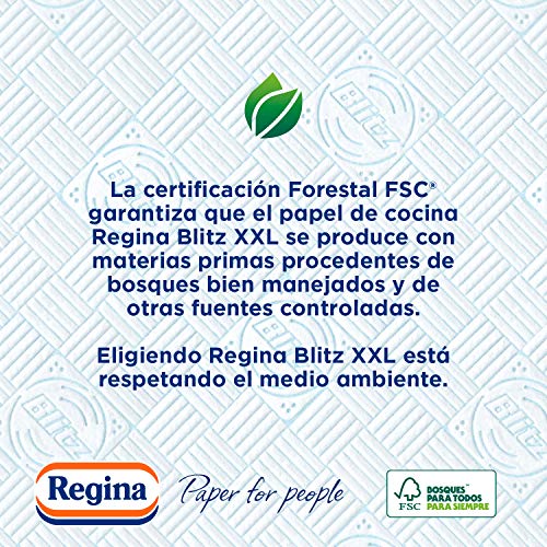 Regina Blitz XXL Papel Cocina | 8 unidades | Máxima absorbencia en cada Maxi Hoja, papel multiusos 150 hojas de 3 capas por rollo | Envase papel | Papel 100% certificado FSC®