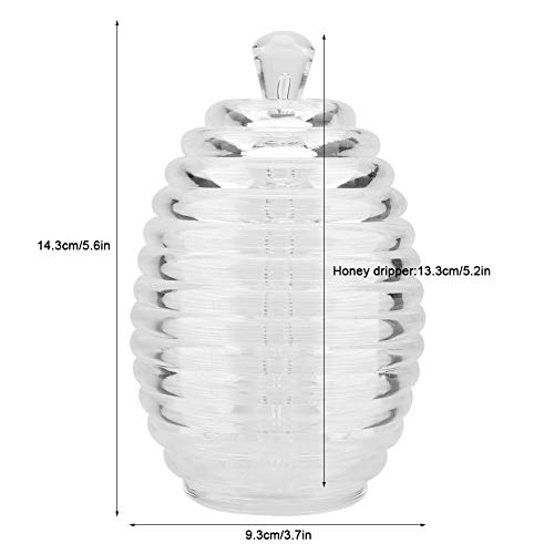 Rehomy - Juego de tarros de miel de cristal transparente con forma de colmena de abeja (265 ml) con barra de goteo para almacenar y dispensar dispensador de jarabe de miel