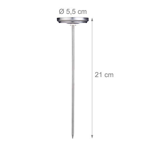 Relaxdays Einstichthermometer analog, Braten Grillthermometer, Edelstahl Fleischthermometer, 20 cm Termómetro de cocina, Analógico, Punción, Acero inoxidable, plata