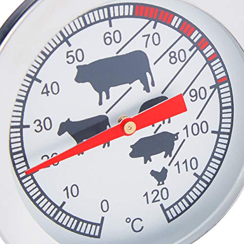 Relaxdays Einstichthermometer analog, Braten Grillthermometer, Edelstahl Fleischthermometer, 20 cm Termómetro de cocina, Analógico, Punción, Acero inoxidable, plata