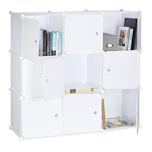 Relaxdays Estantería Modular con Puertas, Blanco, 95.5x32x95.5 cm