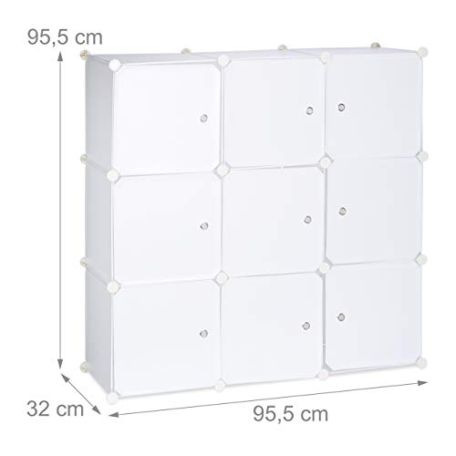 Relaxdays Estantería Modular con Puertas, Blanco, 95.5x32x95.5 cm