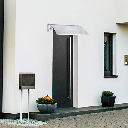 Relaxdays – Marquesina toldo Techo para Puertas protección, plástico, Aluminio, 120 x 80 cm, tejado, Transparente