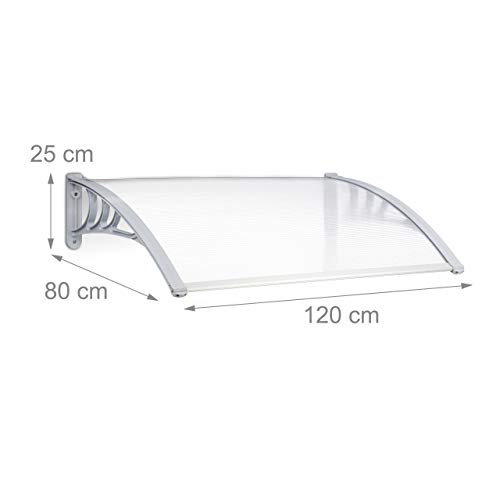 Relaxdays – Marquesina toldo Techo para Puertas protección, plástico, Aluminio, 120 x 80 cm, tejado, Transparente