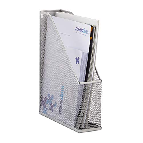 Relaxdays Organizador de Documentos para Escritorio, Metal, Plateado, 31.5 x 7.2 x 25 cm