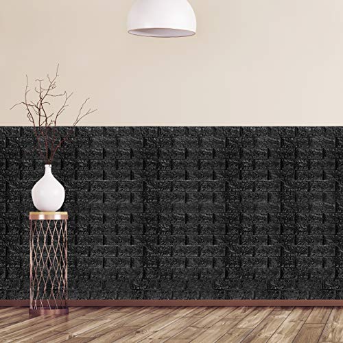 relaxdays Paneles Pared Autoadhesivos, Pack 20 Unidades, Imitación Ladrillo 3D, Espuma de Polietileno, 78x70cm, Negro, 78x70 cm