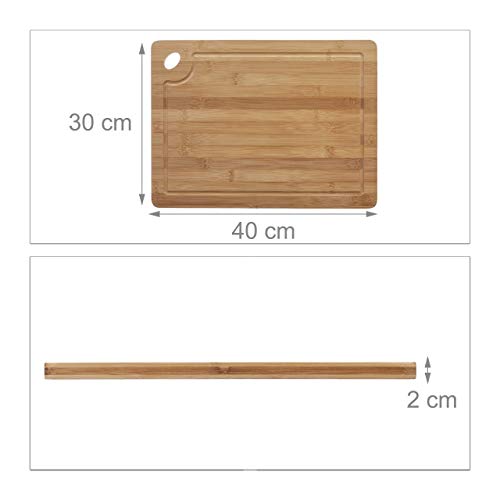 Relaxdays Tabla de Cortar Cocina, Bandeja para Picar, Plato, Orificio, Relieve Interior, Bambú, 2 x 40 x 30 cm, Marrón