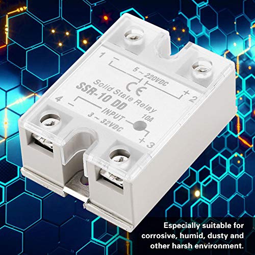 Relé de estado sólido, SSR-10 DD 10A 5-220VDC Relé de estado sólido para equipos petroquímicos, maquinaria de alimentos, maquinaria de embalaje, máquinas herramientas CNC y otros campos de control aut