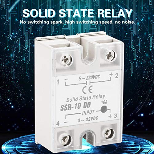 Relé de estado sólido, SSR-10 DD 10A 5-220VDC Relé de estado sólido para equipos petroquímicos, maquinaria de alimentos, maquinaria de embalaje, máquinas herramientas CNC y otros campos de control aut