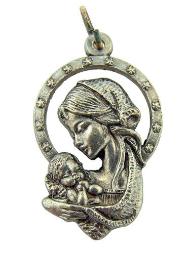 Religiosa Católica Regalo 1 3/16 inch plata tono Bendecido Virgen María con bebé niño Jesús Cristo colgante medalla encanto