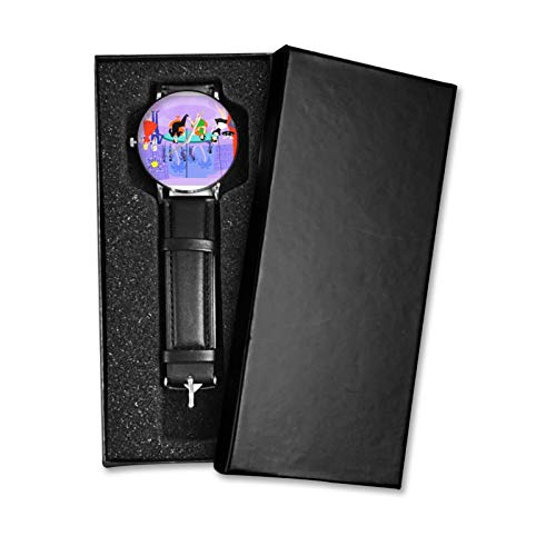 Reloj clásico, retro tropical cóctel fiesta negro correa de cuero pulsera casual relojes